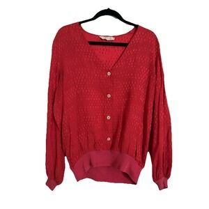 Vtg Valentino Studio Women's 100% Silk Top Blouse Size 46 XL? Red Button Holiday